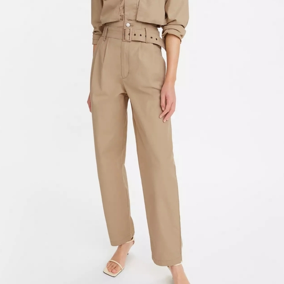 Levi's Pants - Levi's Tailored High Loose Taper Belted Pants Khaki Tan 27